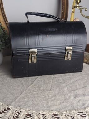 Vintage Metal Lunch Pail Retro Aladdin Black Metal Lunch Box Mid Century